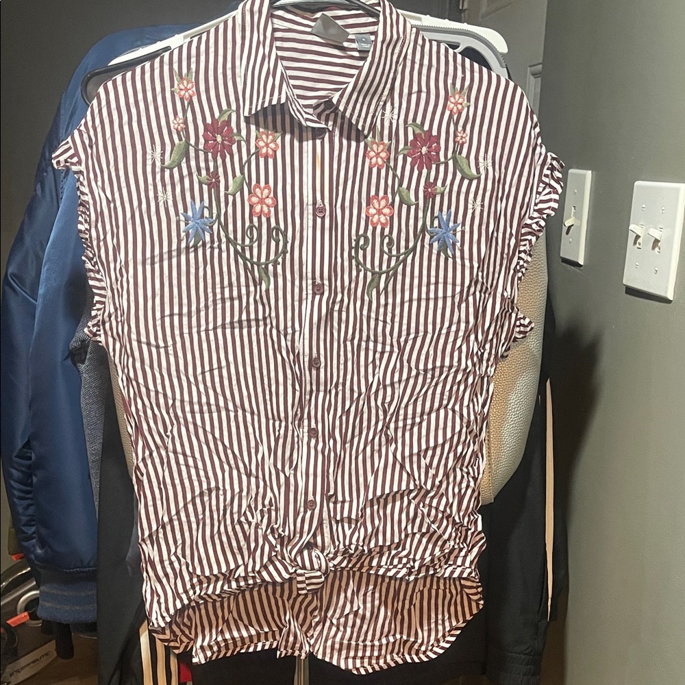 Soho Brown Striped Floral Embroidered Shirt